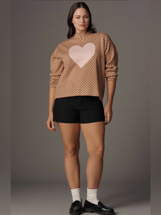 NWT Anthropologie Maeve Carys Mock
Neck Sweater Checkerboard Heart Tan & Pink 1X - Picture 5 of 11